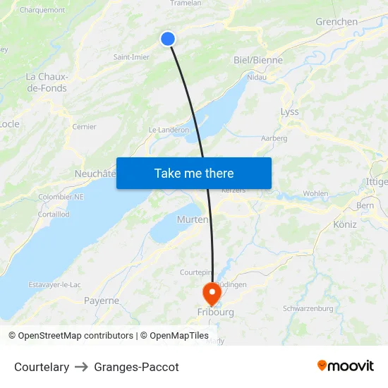 Courtelary to Granges-Paccot map