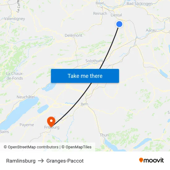 Ramlinsburg to Granges-Paccot map