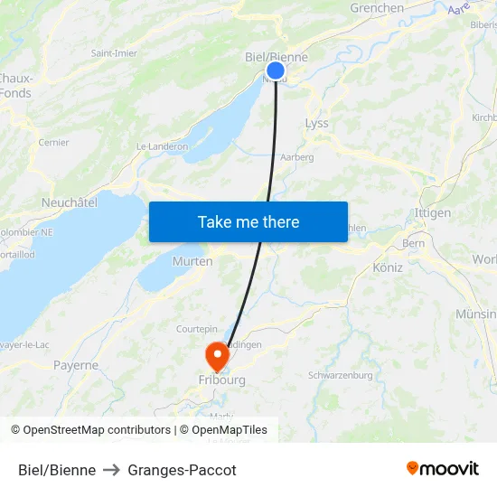 Biel/Bienne to Granges-Paccot map