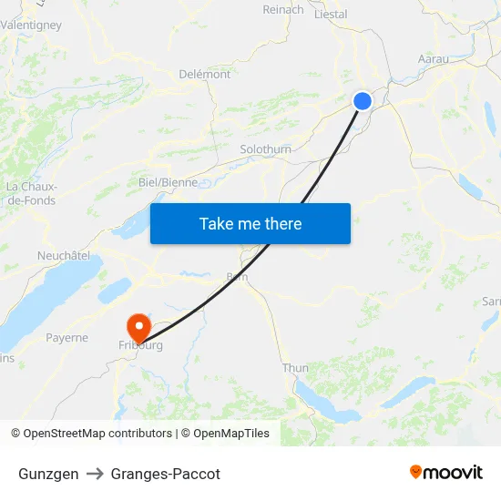 Gunzgen to Granges-Paccot map