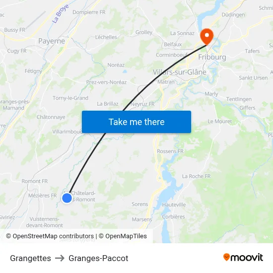Grangettes to Granges-Paccot map