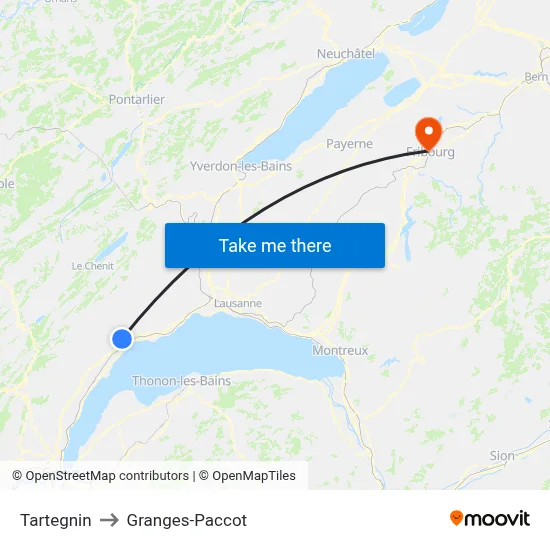 Tartegnin to Granges-Paccot map