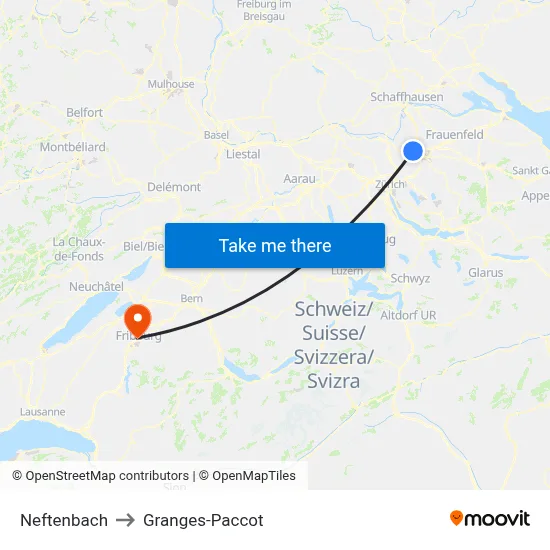Neftenbach to Granges-Paccot map