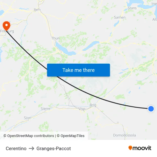 Cerentino to Granges-Paccot map