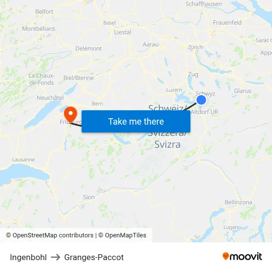 Ingenbohl to Granges-Paccot map
