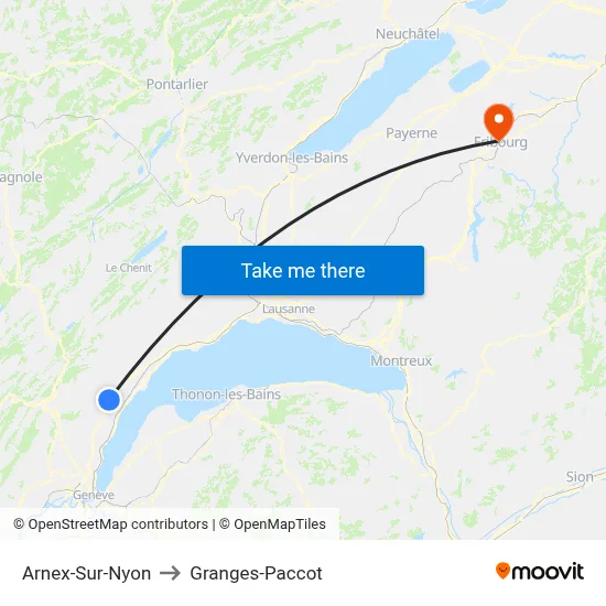 Arnex-Sur-Nyon to Granges-Paccot map