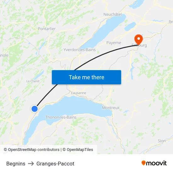 Begnins to Granges-Paccot map