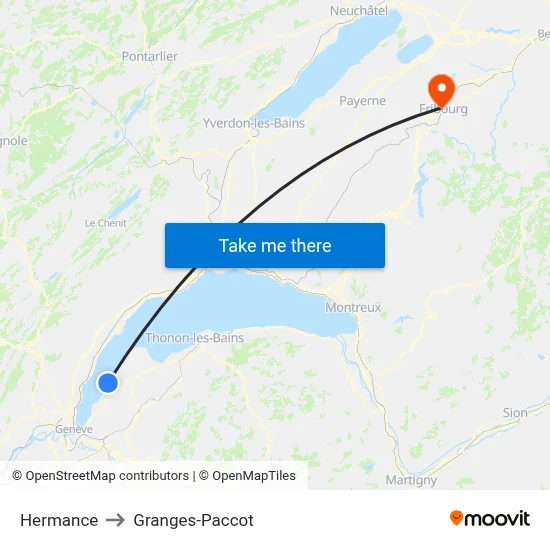 Hermance to Granges-Paccot map