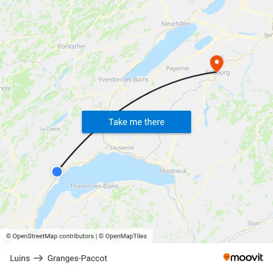 Luins to Granges-Paccot map