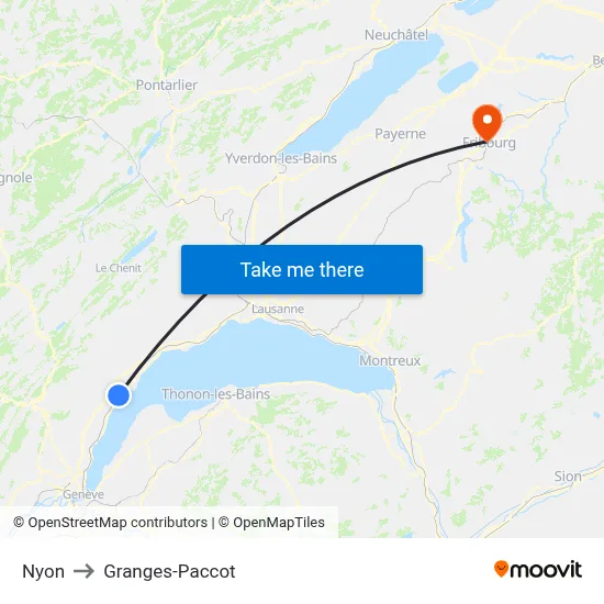 Nyon to Granges-Paccot map