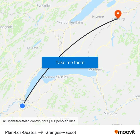 Plan-Les-Ouates to Granges-Paccot map