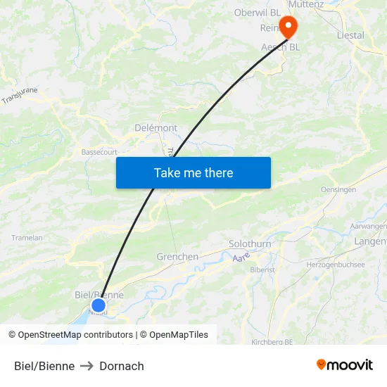 Biel/Bienne to Dornach map
