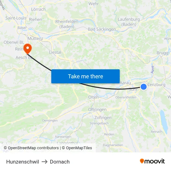 Hunzenschwil to Dornach map