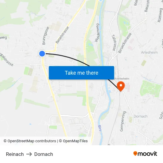 Reinach to Dornach map