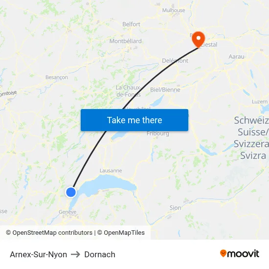 Arnex-Sur-Nyon to Dornach map