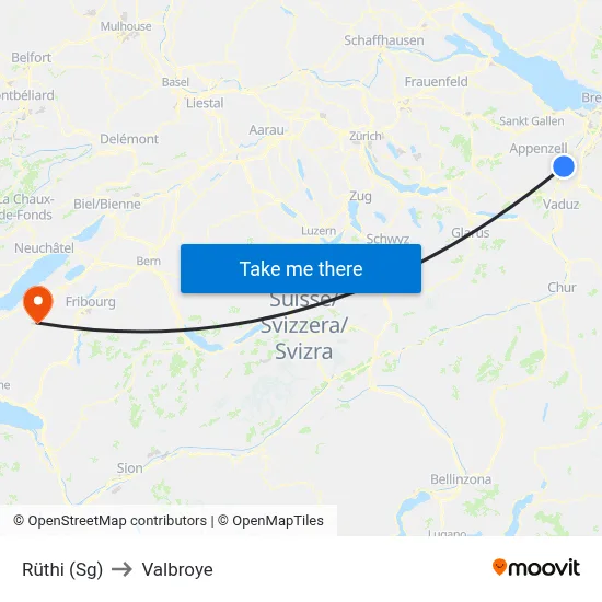 Rüthi (Sg) to Valbroye map