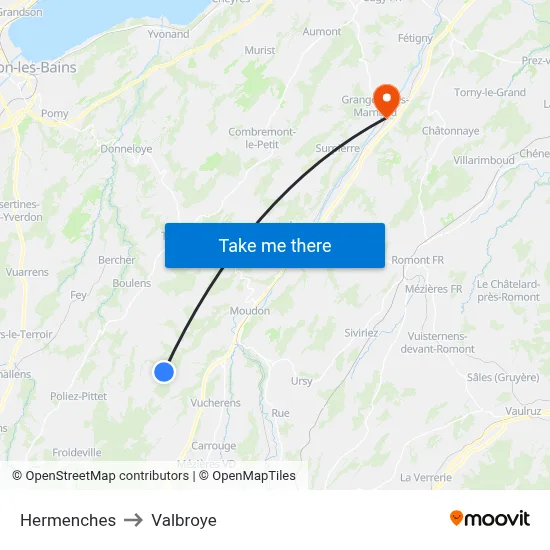 Hermenches to Valbroye map
