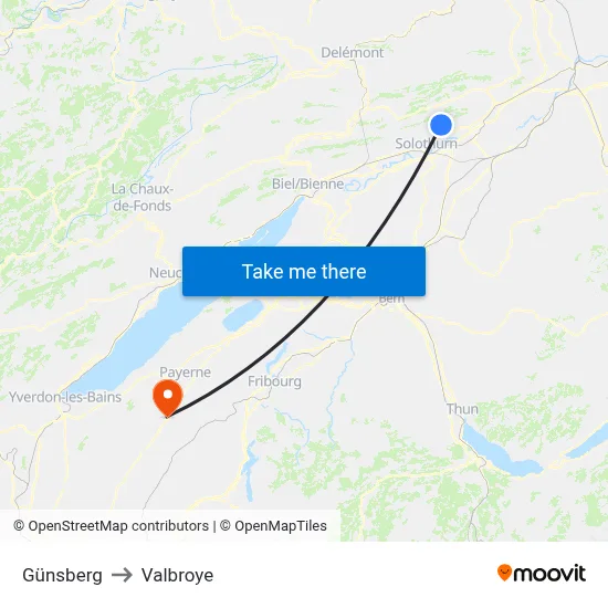Günsberg to Valbroye map