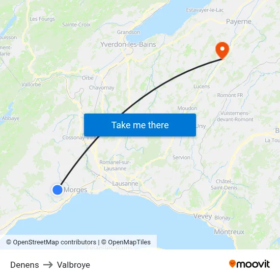 Denens to Valbroye map