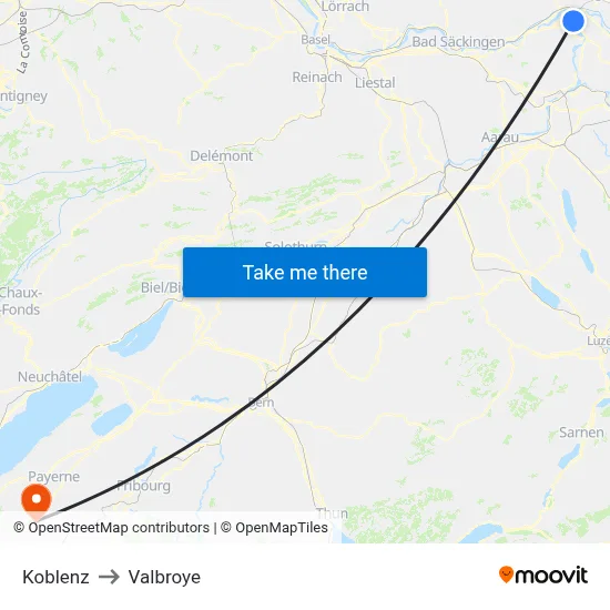 Koblenz to Valbroye map