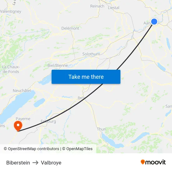 Biberstein to Valbroye map