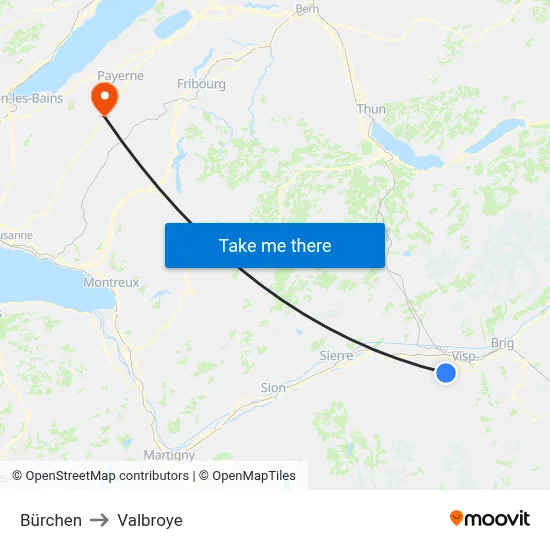 Bürchen to Valbroye map