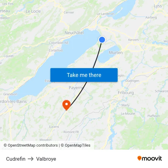 Cudrefin to Valbroye map