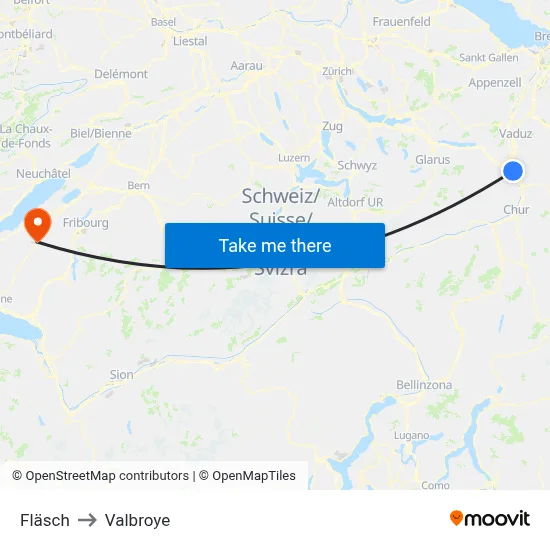 Fläsch to Valbroye map