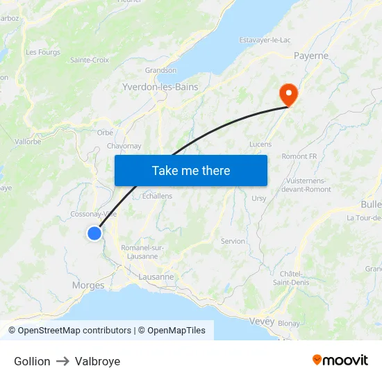 Gollion to Valbroye map