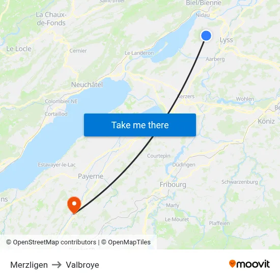 Merzligen to Valbroye map