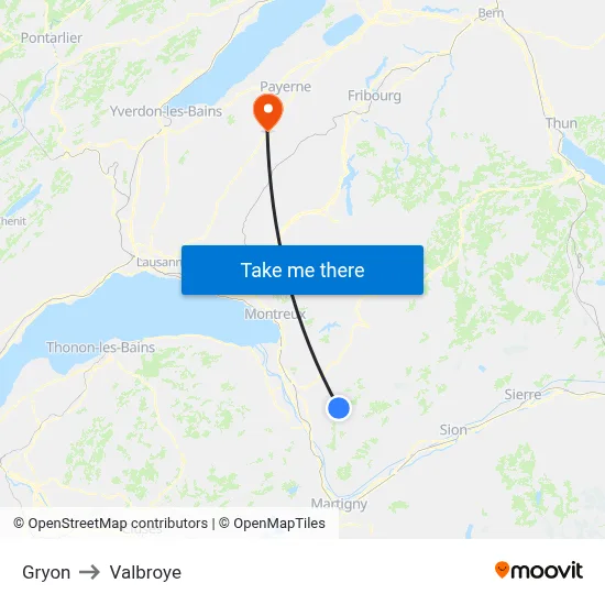 Gryon to Valbroye map