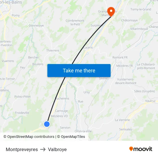 Montpreveyres to Valbroye map