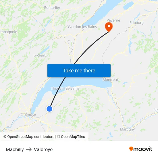 Machilly to Valbroye map