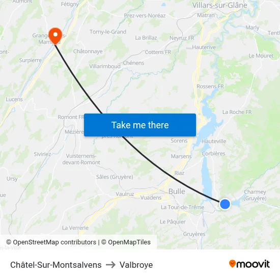 Châtel-Sur-Montsalvens to Valbroye map