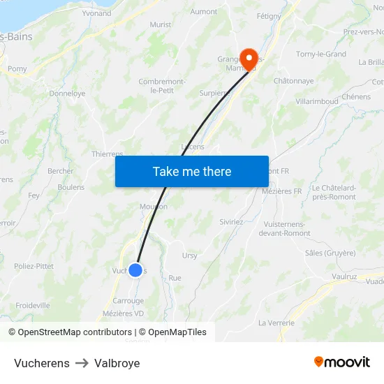 Vucherens to Valbroye map