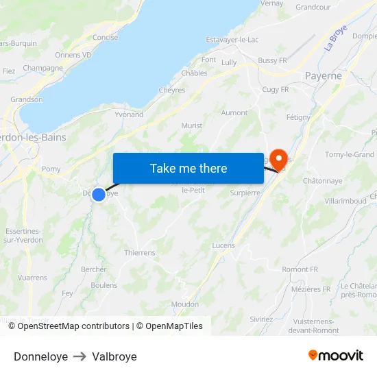 Donneloye to Valbroye map
