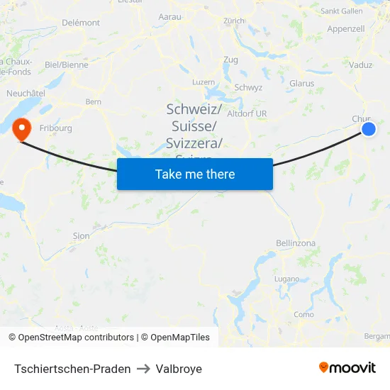 Tschiertschen-Praden to Valbroye map