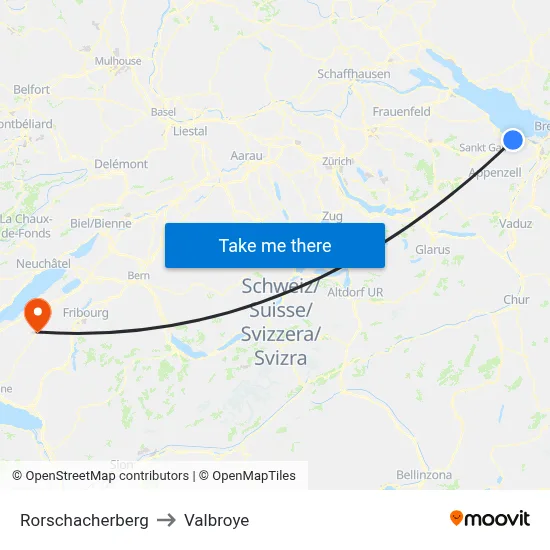 Rorschacherberg to Valbroye map
