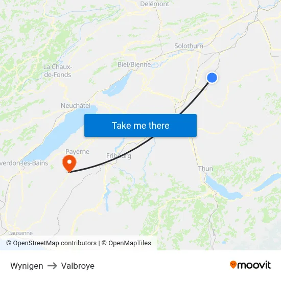 Wynigen to Valbroye map