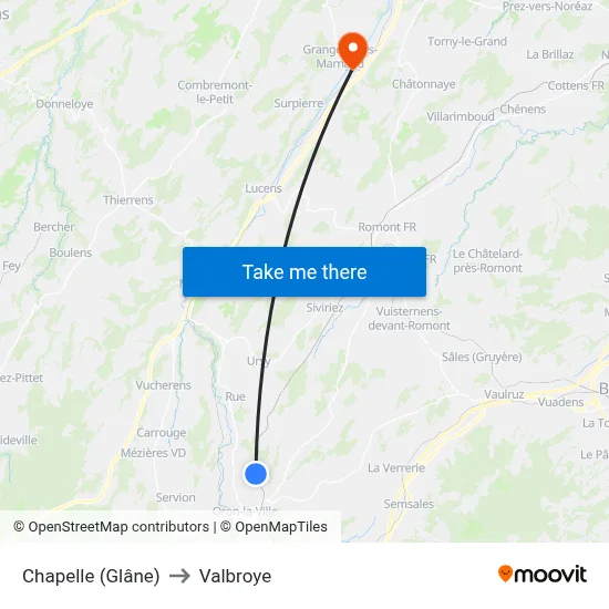 Chapelle (Glâne) to Valbroye map