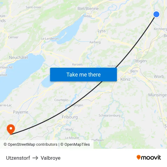 Utzenstorf to Valbroye map