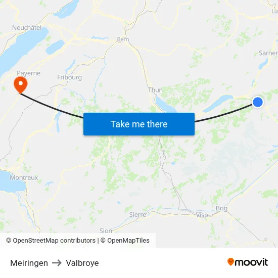 Meiringen to Valbroye map