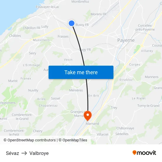 Sévaz to Valbroye map
