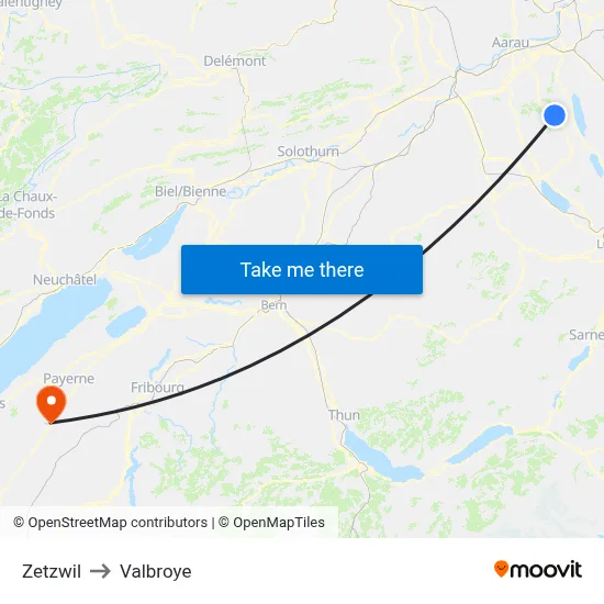 Zetzwil to Valbroye map