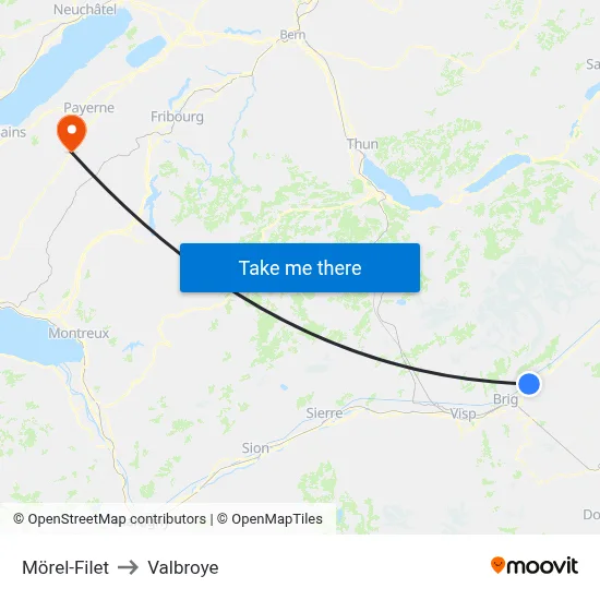 Mörel-Filet to Valbroye map