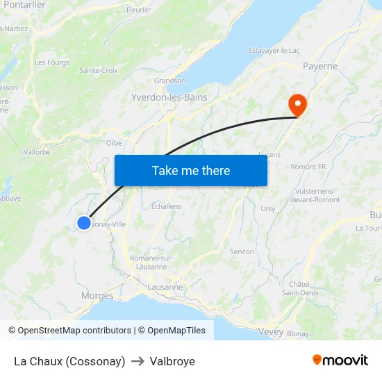 La Chaux (Cossonay) to Valbroye map