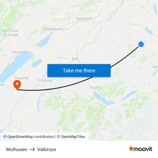 Wolhusen to Valbroye map