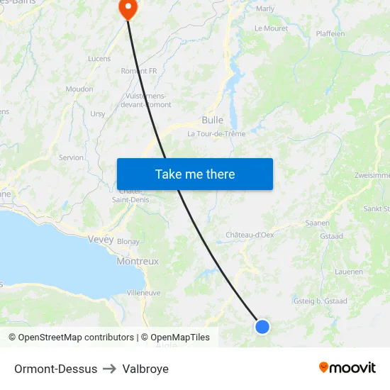 Ormont-Dessus to Valbroye map