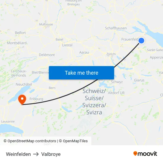 Weinfelden to Valbroye map
