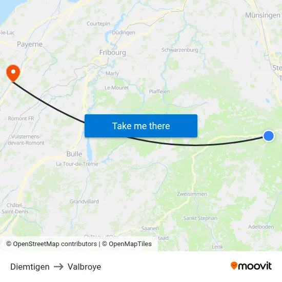 Diemtigen to Valbroye map